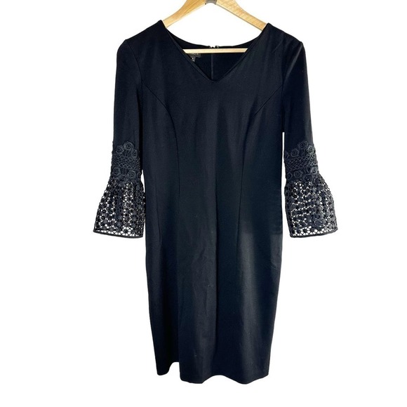 Talbots Lace Flounce Ponte  3/4 Sleeve Sheath Regular Size US 6 Stretch - Picture 2 of 8